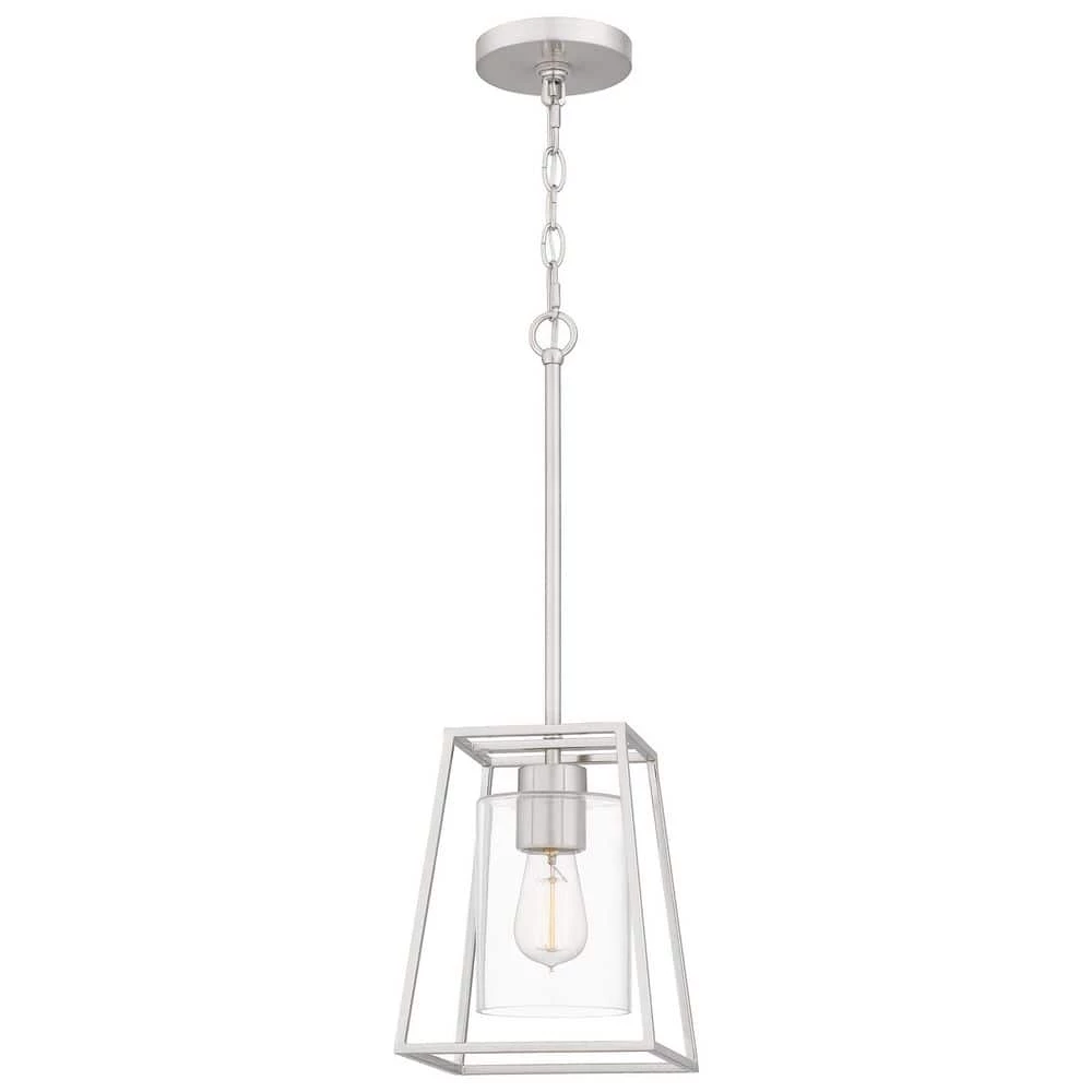 Prescott 1-Light Brushed Nickel Shaded Mini Pendant with Glass Shade by Quoizel 3 Prescott 1-Light Brushed Nickel Shaded Mini Pendant with Glass Shade by Quoizel
