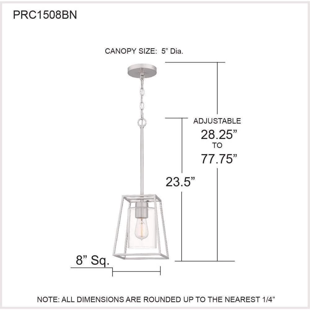 Prescott 1-Light Brushed Nickel Shaded Mini Pendant with Glass Shade by Quoizel 10 Prescott 1-Light Brushed Nickel Shaded Mini Pendant with Glass Shade by Quoizel - Image 8