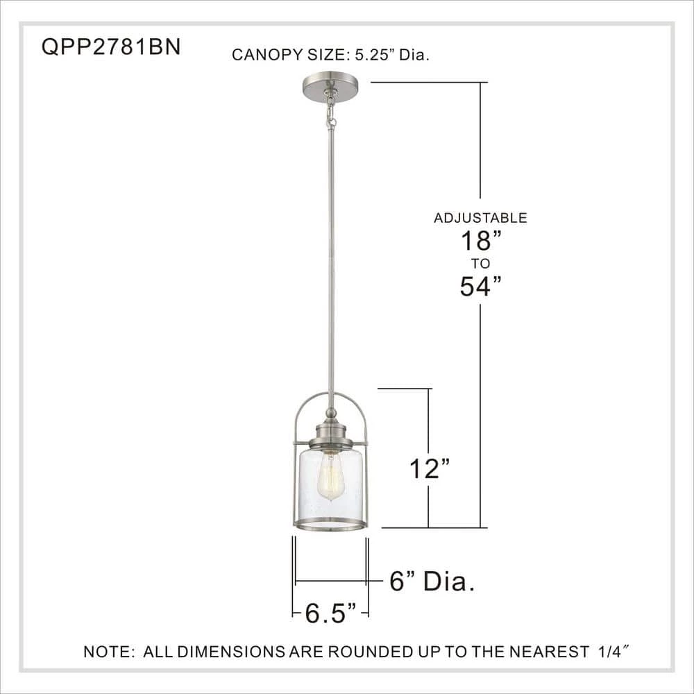 Payson 6.5 in. 1-Light Brushed Nickel Mini Pendant by Quoizel 4 Payson 6.5 in. 1-Light Brushed Nickel Mini Pendant by Quoizel - Image 2