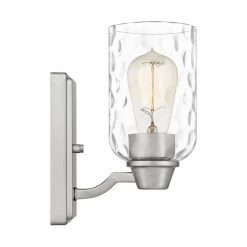 Acacia 1-Light Brushed Nickel Wall Sconce with Clear Water Glass by Quoizel 14 Acacia 1-Light Brushed Nickel Wall Sconce with Clear Water Glass by Quoizel -Quoizel Sales brushed nickel quoizel vanity lighting aca8604bn 1f 1000