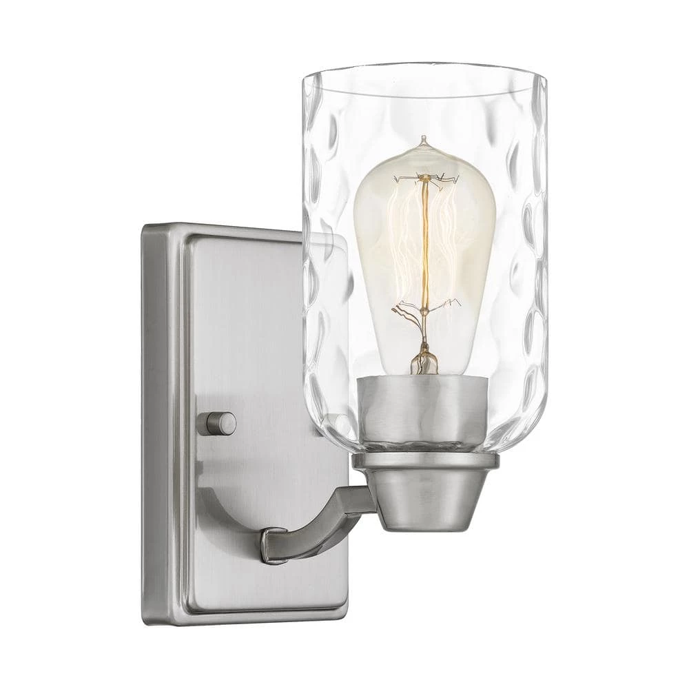 Acacia 1-Light Brushed Nickel Wall Sconce with Clear Water Glass by Quoizel 3 Acacia 1-Light Brushed Nickel Wall Sconce with Clear Water Glass by Quoizel