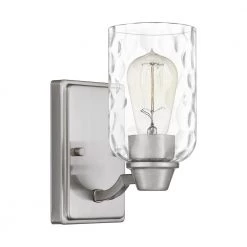 Acacia 1-Light Brushed Nickel Wall Sconce with Clear Water Glass by Quoizel 12 Acacia 1-Light Brushed Nickel Wall Sconce with Clear Water Glass by Quoizel -Quoizel Sales brushed nickel quoizel vanity lighting aca8604bn c3 1000