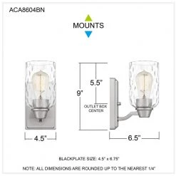 Acacia 1-Light Brushed Nickel Wall Sconce with Clear Water Glass by Quoizel 16 Acacia 1-Light Brushed Nickel Wall Sconce with Clear Water Glass by Quoizel -Quoizel Sales brushed nickel quoizel vanity lighting aca8604bn fa 1000