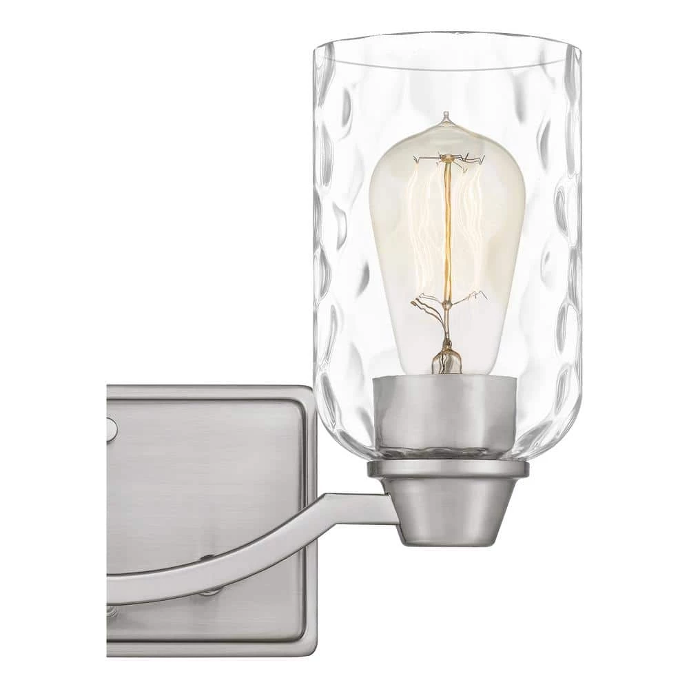 Acacia 14 in. 2 Light Brushed Nickel Vanity Light with Clear Water Glass by Quoizel 8 Acacia 14 in. 2 Light Brushed Nickel Vanity Light with Clear Water Glass by Quoizel - Image 6