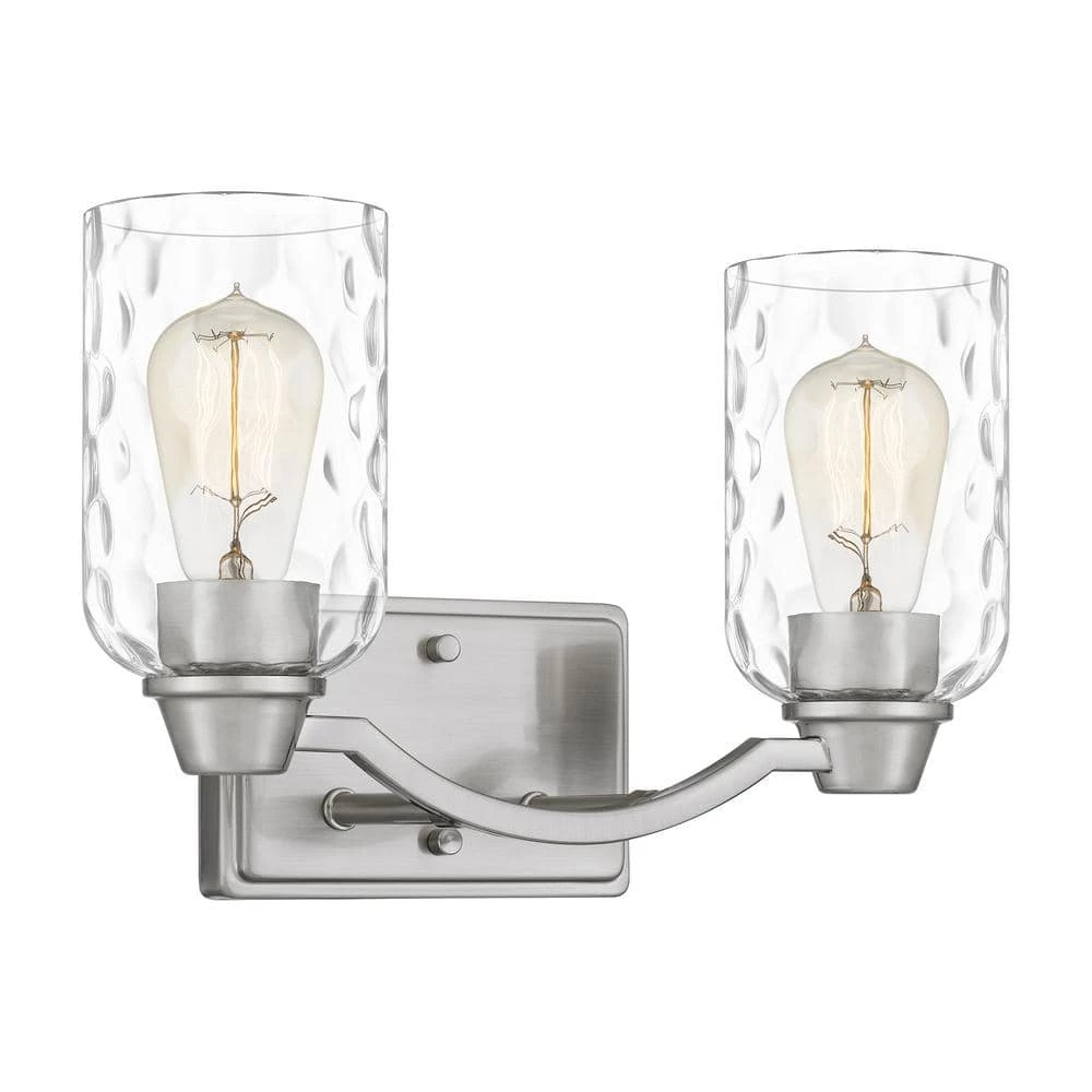 Acacia 14 in. 2 Light Brushed Nickel Vanity Light with Clear Water Glass by Quoizel 6 Acacia 14 in. 2 Light Brushed Nickel Vanity Light with Clear Water Glass by Quoizel - Image 4