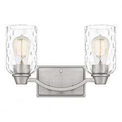 Acacia 14 in. 2 Light Brushed Nickel Vanity Light with Clear Water Glass by Quoizel