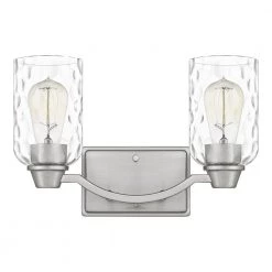 Acacia 14 in. 2 Light Brushed Nickel Vanity Light with Clear Water Glass by Quoizel 12 Acacia 14 in. 2 Light Brushed Nickel Vanity Light with Clear Water Glass by Quoizel -Quoizel Sales brushed nickel quoizel vanity lighting aca8613bn c3 1000