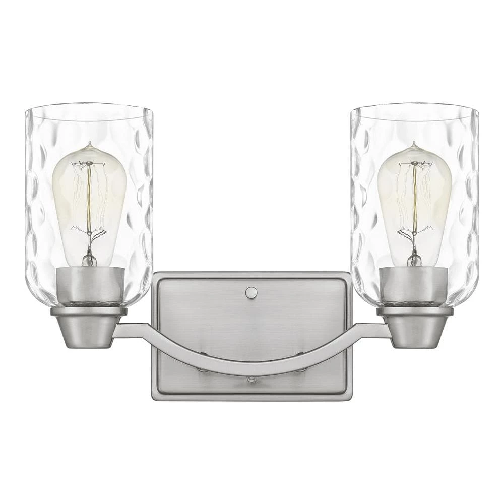 Acacia 14 in. 2 Light Brushed Nickel Vanity Light with Clear Water Glass by Quoizel 5 Acacia 14 in. 2 Light Brushed Nickel Vanity Light with Clear Water Glass by Quoizel - Image 3
