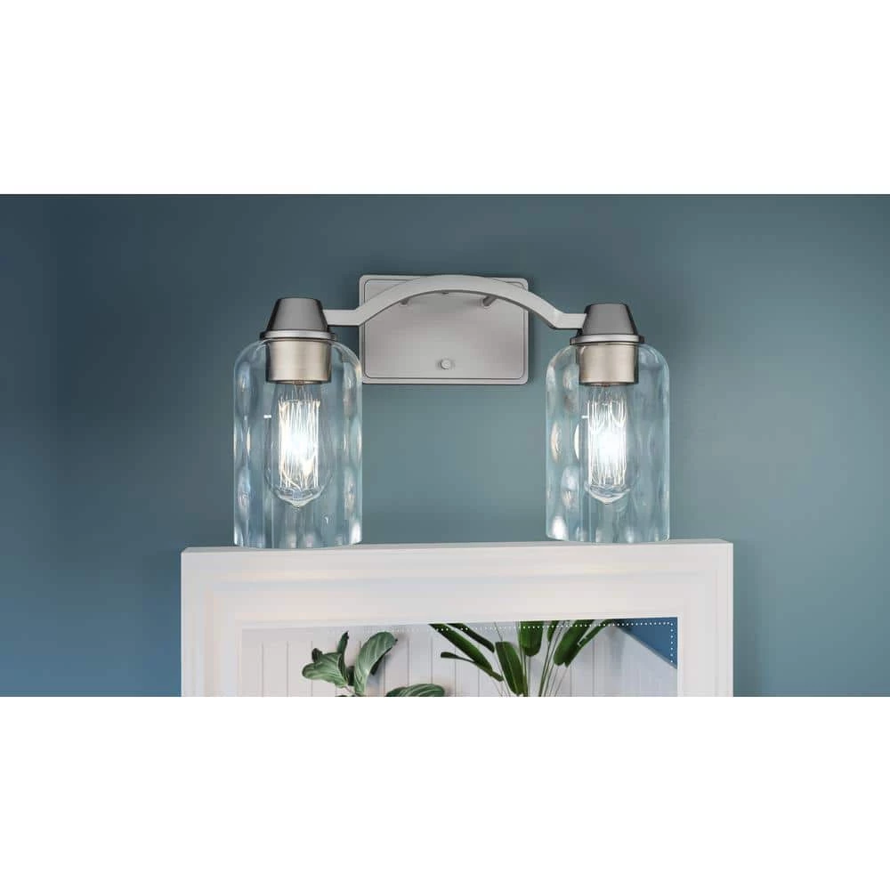 Acacia 14 in. 2 Light Brushed Nickel Vanity Light with Clear Water Glass by Quoizel 4 Acacia 14 in. 2 Light Brushed Nickel Vanity Light with Clear Water Glass by Quoizel - Image 2