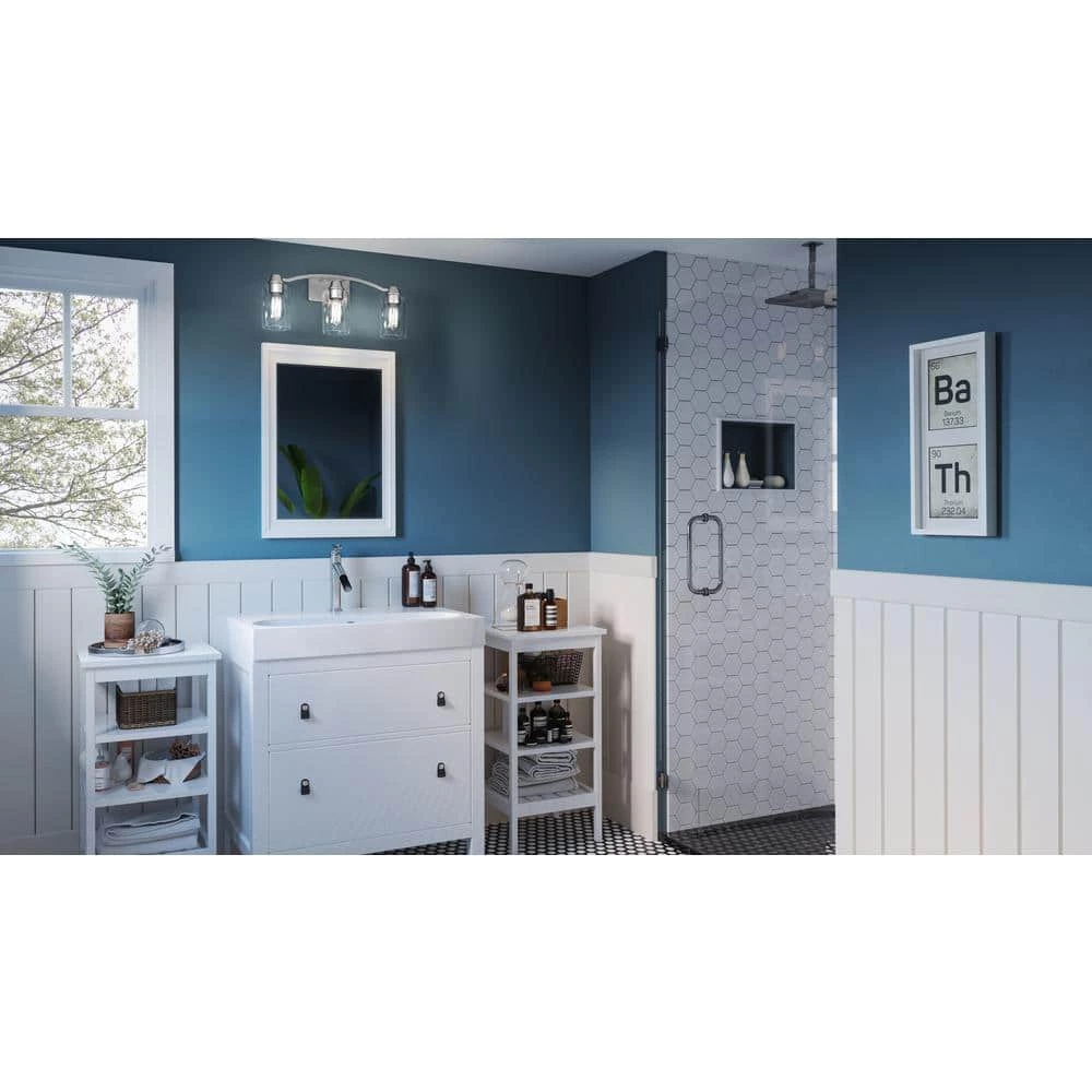 Acacia 21.5 in. 3 Light Brushed Nickel Vanity Light with Clear Water Glass by Quoizel 10 Acacia 21.5 in. 3 Light Brushed Nickel Vanity Light with Clear Water Glass by Quoizel - Image 8