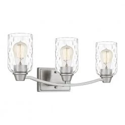 Acacia 21.5 in. 3 Light Brushed Nickel Vanity Light with Clear Water Glass by Quoizel 13 Acacia 21.5 in. 3 Light Brushed Nickel Vanity Light with Clear Water Glass by Quoizel -Quoizel Sales brushed nickel quoizel vanity lighting aca8623bn 4f 1000