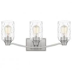 Acacia 21.5 in. 3 Light Brushed Nickel Vanity Light with Clear Water Glass by Quoizel