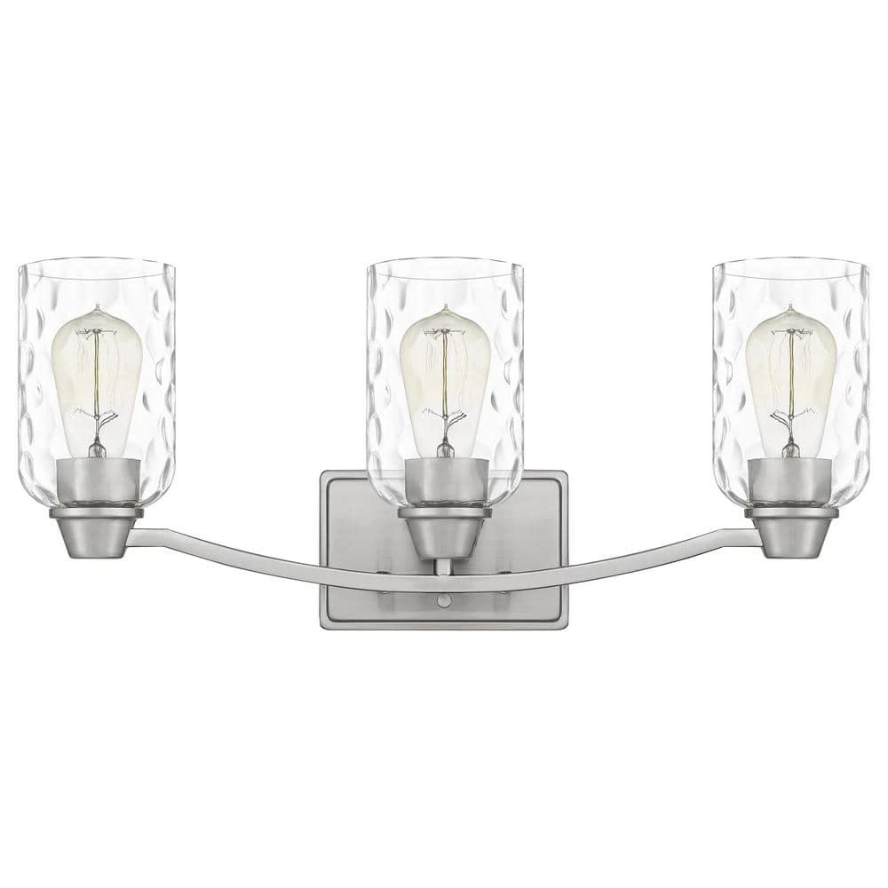 Acacia 21.5 in. 3 Light Brushed Nickel Vanity Light with Clear Water Glass by Quoizel 5 Acacia 21.5 in. 3 Light Brushed Nickel Vanity Light with Clear Water Glass by Quoizel - Image 3