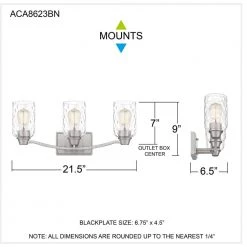 Acacia 21.5 in. 3 Light Brushed Nickel Vanity Light with Clear Water Glass by Quoizel 16 Acacia 21.5 in. 3 Light Brushed Nickel Vanity Light with Clear Water Glass by Quoizel -Quoizel Sales brushed nickel quoizel vanity lighting aca8623bn fa 1000