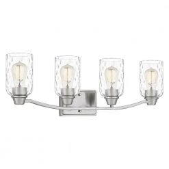 Acacia 28 in. 4 Light Brushed Nickel Vanity Light with Clear Water Glass by Quoizel 13 Acacia 28 in. 4 Light Brushed Nickel Vanity Light with Clear Water Glass by Quoizel -Quoizel Sales brushed nickel quoizel vanity lighting aca8627bn 4f 1000