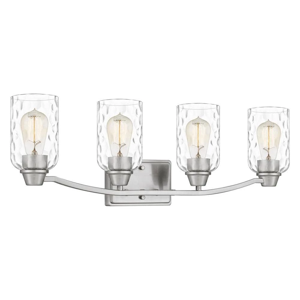 Acacia 28 in. 4 Light Brushed Nickel Vanity Light with Clear Water Glass by Quoizel 6 Acacia 28 in. 4 Light Brushed Nickel Vanity Light with Clear Water Glass by Quoizel - Image 4