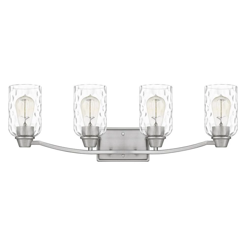 Acacia 28 in. 4 Light Brushed Nickel Vanity Light with Clear Water Glass by Quoizel 5 Acacia 28 in. 4 Light Brushed Nickel Vanity Light with Clear Water Glass by Quoizel - Image 3