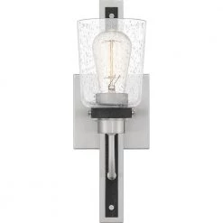 Axel 4.75 in. 1-Light Brushed Nickel Sconce with Clear Seeded Glass Shade by Quoizel -Quoizel Sales brushed nickel quoizel vanity lighting axe8605bn 4f 1000