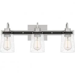 Axel 22 in. 3-Light Brushed Nickel Vanity Light with Clear Seeded Glass by Quoizel