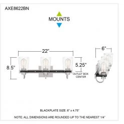 Axel 22 in. 3-Light Brushed Nickel Vanity Light with Clear Seeded Glass by Quoizel -Quoizel Sales brushed nickel quoizel vanity lighting axe8622bn fa 1000
