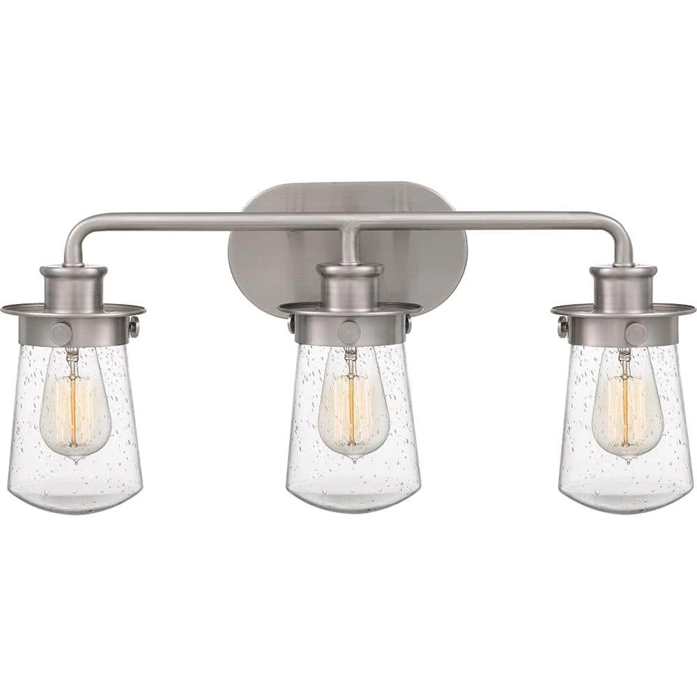 Lewiston 3-Light Brushed Nickel Vanity Light by Quoizel 3 Lewiston 3-Light Brushed Nickel Vanity Light by Quoizel
