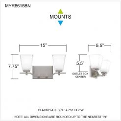 Myra 15 in. 2-Light Brushed Nickel Vanity Light with Clear Glass by Quoizel 13 Myra 15 in. 2-Light Brushed Nickel Vanity Light with Clear Glass by Quoizel -Quoizel Sales brushed nickel quoizel vanity lighting myr8615bn fa 1000