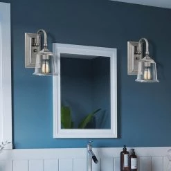 Nicholas Clear 1-Light Brushed Nickel Wall Sconce by Quoizel -Quoizel Sales brushed nickel quoizel vanity lighting nlc8601bn 1f 1000
