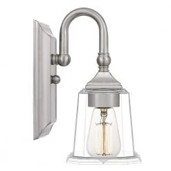 Nicholas Clear 1-Light Brushed Nickel Wall Sconce by Quoizel -Quoizel Sales brushed nickel quoizel vanity lighting nlc8601bn e1 1000