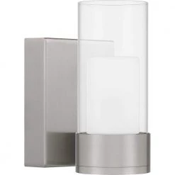 Logan 4.75 in. Brushed Nickel LED Sconce with Clear Glass Shade by Quoizel -Quoizel Sales brushed nickel quoizel vanity lighting pclog8605bn c3 1000