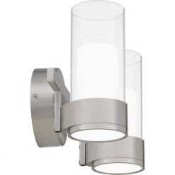 Logan 13.5 in. Brushed Nickel LED Vanity Light Bar with Clear Glass by Quoizel -Quoizel Sales brushed nickel quoizel vanity lighting pclog8614bn 1f 1000