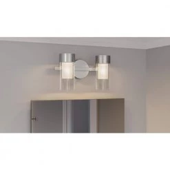 Logan 13.5 in. Brushed Nickel LED Vanity Light Bar with Clear Glass by Quoizel -Quoizel Sales brushed nickel quoizel vanity lighting pclog8614bn e1 1000