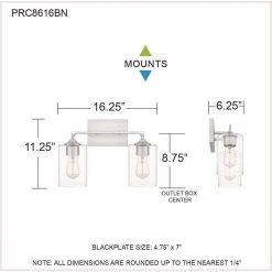 Prescott 16.25 in. 2-Light Brushed Nickel Bath Vanity Light by Quoizel -Quoizel Sales brushed nickel quoizel vanity lighting prc8616bn 76 1000