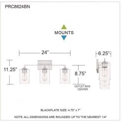 Prescott 24 in. 3-Light Brushed Nickel Bath Vanity Light by Quoizel -Quoizel Sales brushed nickel quoizel vanity lighting prc8624bn fa 1000