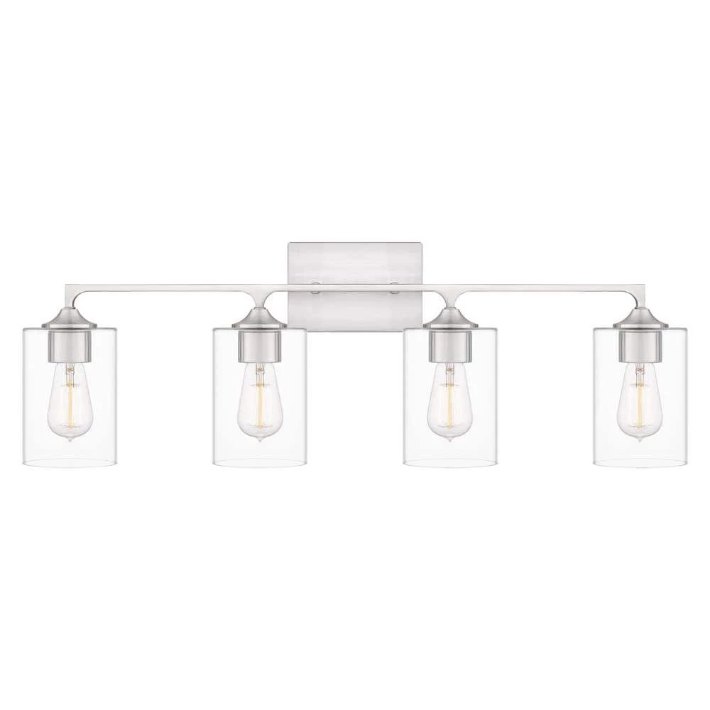 Prescott 33.5 in. 4-Light Brushed Nickel Bath Vanity Light by Quoizel 3 Prescott 33.5 in. 4-Light Brushed Nickel Bath Vanity Light by Quoizel