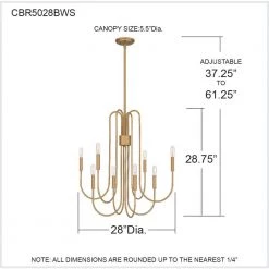 Cabry 8-Light Brushed Weathered Brass Chandelier by Quoizel -Quoizel Sales brushed weathered brass quoizel chandeliers cbr5028bws 76 1000