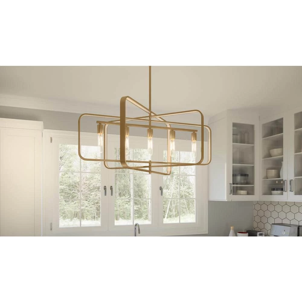 Dupree 5-Light Brushed Weathered Brass Island Chandelier by Quoizel 4 Dupree 5-Light Brushed Weathered Brass Island Chandelier by Quoizel - Image 2