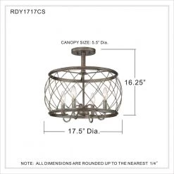 Dury 17.5 in. 4-Light Century Silver Leaf Semi-Flush Mount by Quoizel -Quoizel Sales century silver leaf quoizel flush mount lights rdy1717cs 44 1000