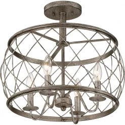 Dury 17.5 in. 4-Light Century Silver Leaf Semi-Flush Mount by Quoizel -Quoizel Sales century silver leaf quoizel flush mount lights rdy1717cs 4f 1000