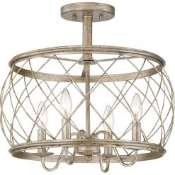 Dury 17.5 in. 4-Light Century Silver Leaf Semi-Flush Mount by Quoizel
