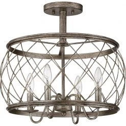 Dury 17.5 in. 4-Light Century Silver Leaf Semi-Flush Mount by Quoizel -Quoizel Sales century silver leaf quoizel flush mount lights rdy1717cs c3 1000
