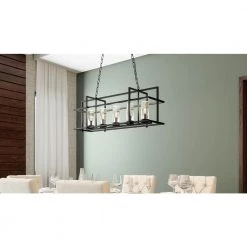 Damien 5-Light Earth Black Linear Chandelier with Clear Seedy Glass Shade by Quoizel -Quoizel Sales earth black quoizel chandeliers dmn537ek 31 1000
