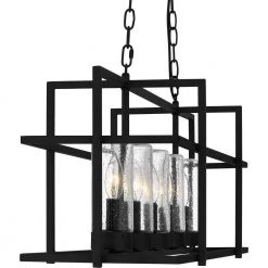 Damien 5-Light Earth Black Linear Chandelier with Clear Seedy Glass Shade by Quoizel -Quoizel Sales earth black quoizel chandeliers dmn537ek 44 1000