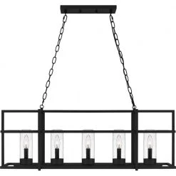 Damien 5-Light Earth Black Linear Chandelier with Clear Seedy Glass Shade by Quoizel -Quoizel Sales earth black quoizel chandeliers dmn537ek 4f 1000