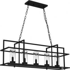 Damien 5-Light Earth Black Linear Chandelier with Clear Seedy Glass Shade by Quoizel -Quoizel Sales earth black quoizel chandeliers dmn537ek c3 1000