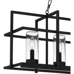 Damien 5-Light Earth Black Linear Chandelier with Clear Seedy Glass Shade by Quoizel -Quoizel Sales earth black quoizel chandeliers dmn537ek fa 1000