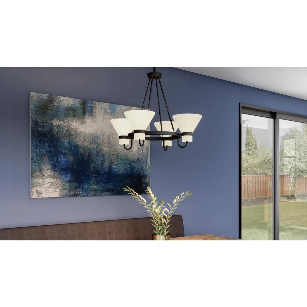 Marigold 4-Light Earth Black Chandelier with Opal Etched Glass Shade by Quoizel 4 Marigold 4-Light Earth Black Chandelier with Opal Etched Glass Shade by Quoizel - Image 2