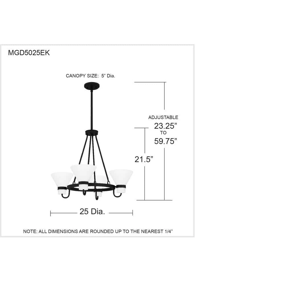Marigold 4-Light Earth Black Chandelier with Opal Etched Glass Shade by Quoizel 10 Marigold 4-Light Earth Black Chandelier with Opal Etched Glass Shade by Quoizel - Image 8