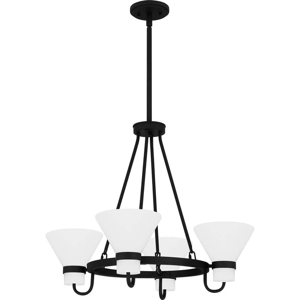 Marigold 4-Light Earth Black Chandelier with Opal Etched Glass Shade by Quoizel 5 Marigold 4-Light Earth Black Chandelier with Opal Etched Glass Shade by Quoizel - Image 3