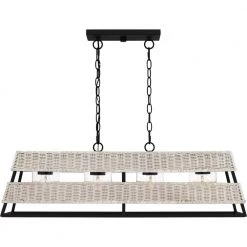 Lowenthal 4-Light Earth Black Linear Chandelier with Rattan with clear glass inside Glass Shade by Quoizel -Quoizel Sales earth black quoizel chandeliers qlc5585ek 1f 1000