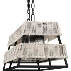 Lowenthal 4-Light Earth Black Linear Chandelier with Rattan with clear glass inside Glass Shade by Quoizel -Quoizel Sales earth black quoizel chandeliers qlc5585ek 44 1000